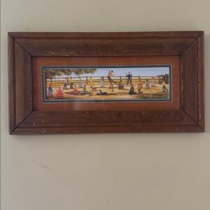 Vintage Framed Folk Art Print with Wooden Frame